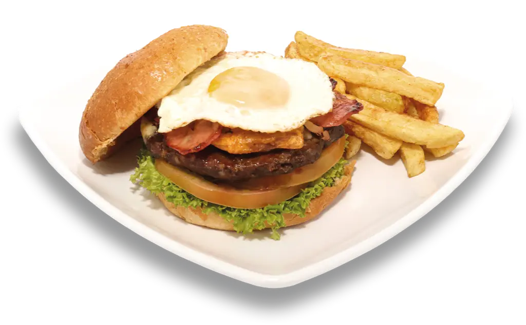 Hamburguesa criolla acompañada con papas